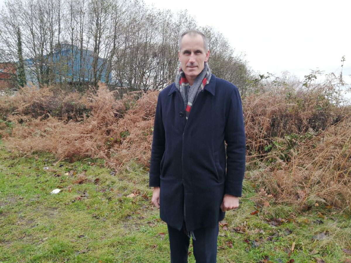 Bill Esterson MP on Kenyons Lane next to the proposed development site near Morton's Dairy.