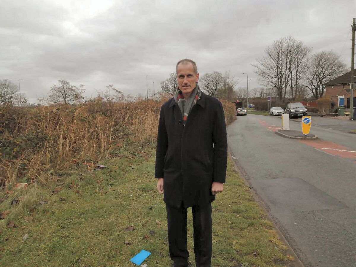 Bill Esterson MP on Kenyons Lane next to the proposed development site near Morton's Dairy.