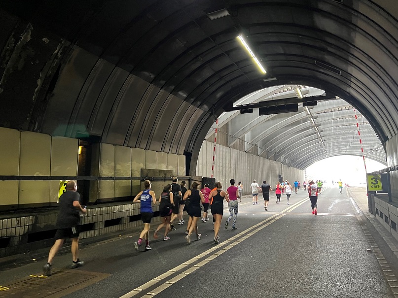 Runners heading out of the Kingsway Tunnel.